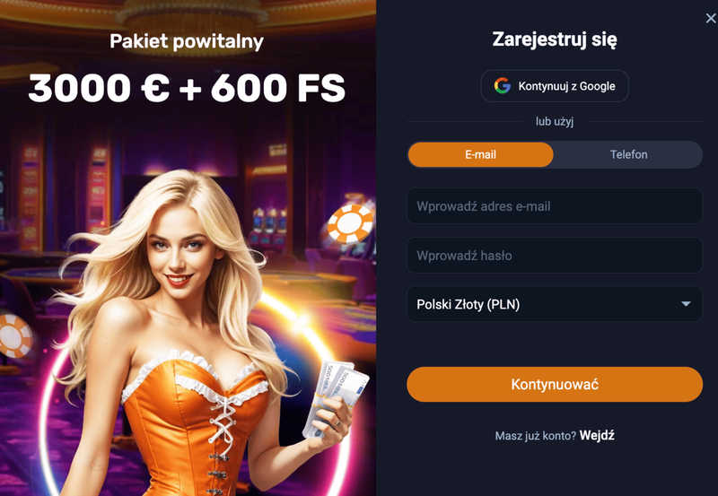 Formularz rejestracyjny na stronie Vox Casino PL